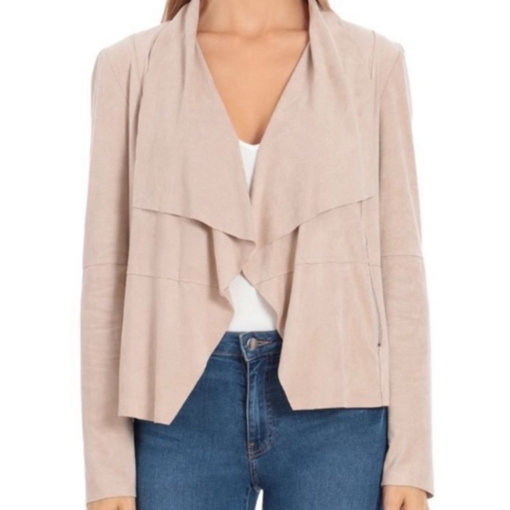 Bagatelle Waterfall Jacket XS Pink  Blush Faux Leather Cropped Open Front